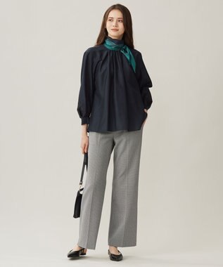 自由区 【撥水加工・洗える】TRギャバチェック柄ストレート パンツ モノトーン系チェック