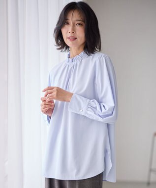 ANY 【手洗い可能/抗菌防臭/UVカット/速乾】フリルモックブラウス ライトブルー