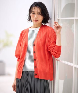 ANY L 【洗濯機可/接触冷感/アンチピリング】シアーニットVネックカーディガン スカーレット