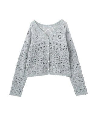 AMERICAN HOLIC 【前後2WAY】レース透かし編みニットカーディガン Sax