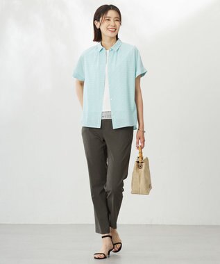 J.PRESS LADIES L 【洗える】SHEER ギンガム シャツ ブラウス オフ×アクアグリーン系