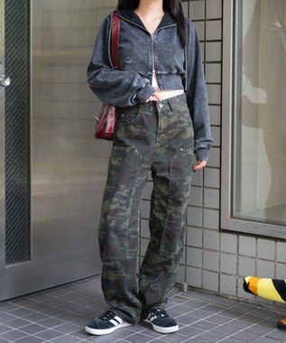 WEGO ヴィンテージウォッシュWジップショートパーカー ブラックその他