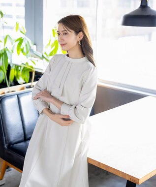 Tiaclasse L 【ダブルクロス】【洗える】フリルドレープワンピース グレージュ