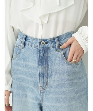 earth music&ecology ウ゛ィンテージ加工セルフカットワイドデニム Light Indigo