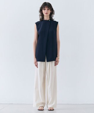 BEIGE， 【洗える】FLEUR / フロントボタンノースリーブブラウス Navy