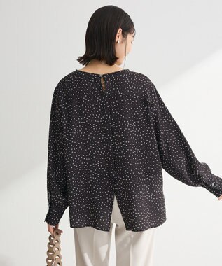 Green Parks ドットイージーケアバックスリットブラウス Dot Black