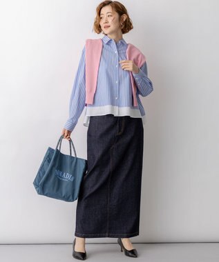 23区 【先行予約】CANCLINI レギュラーカラー ストライプ クロップドシャツ サックス×ピンクストライプ