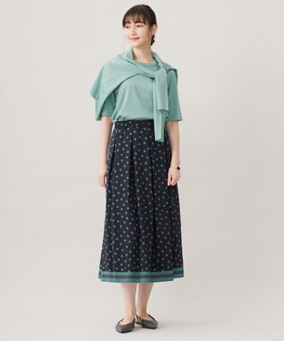 自由区 L 【洗える】ポルカドットプリント スカート ネイビー×ミントグリーン