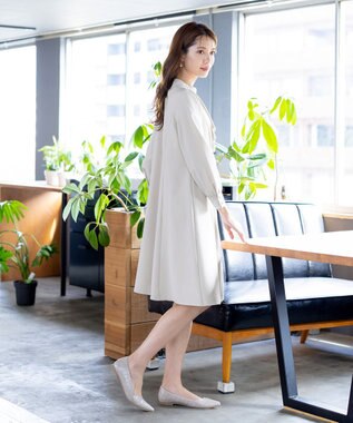 Tiaclasse L 【ダブルクロス】【洗える】フリルドレープワンピース グレージュ