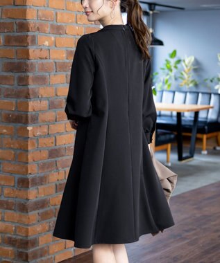 Tiaclasse L 【ダブルクロス】【洗える】フリルドレープワンピース ブラック