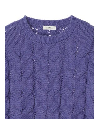 earth music&ecology ローゲージ手編み風ケーブルプルオーバー Blue