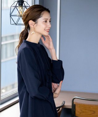 Tiaclasse L 【ダブルクロス】【洗える】フリルドレープワンピース ネイビー