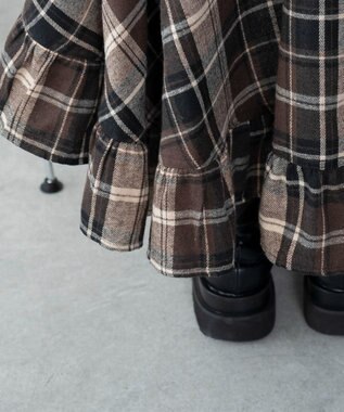 WEGO チェックアシンメトリーフリルロングスカート ブラウンチェック1