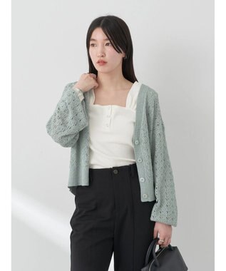 earth music&ecology 透かし編みテープヤーンカーディガン Pink