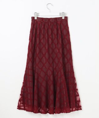 Feroux 【洗える】シアーチェック マーメイド スカート ワイン系2