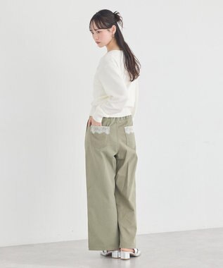 earth music&ecology 【綿100％】ポケットレースカラーパンツ Light Green