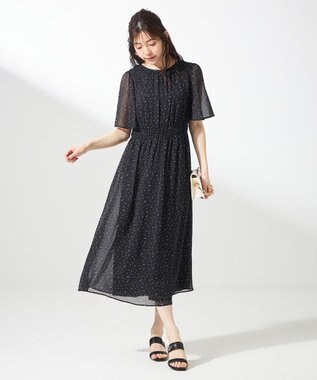 ANY SIS S 【洗える】シアーパターン ワンピース ブラックドット
