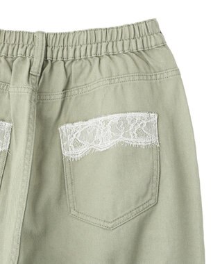 earth music&ecology 【綿100％】ポケットレースカラーパンツ Light Green
