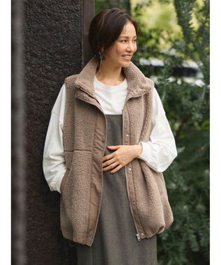 Green Parks ボアミドル丈ベスト Mocha