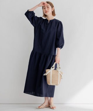 23区 S 【洗える】カラミストライプ ワンピース ネイビー系