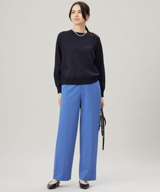 自由区 【洗える】ライトフィールジャージーワイドストレート パンツ ブルー