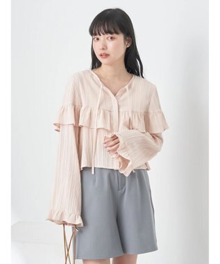 earth music&ecology フリル切替えショートブラウス Pink Beige