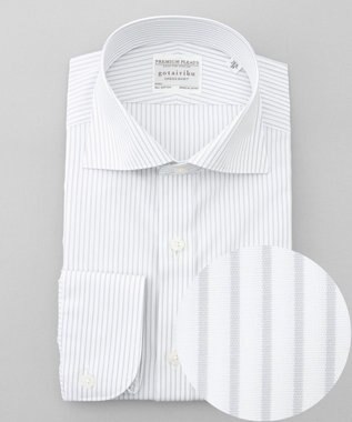 GOTAIRIKU 【形態安定】プレミアムプリーツシャツ_ワイドカラーストライプ ライトグレー系1