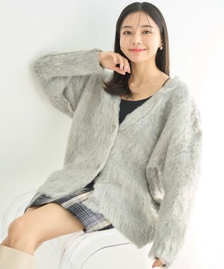 earth music&ecology なみなみ起毛Ｖネックカーディガン Light Gray
