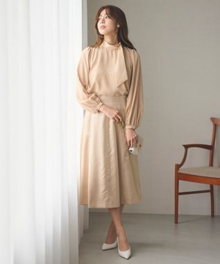 Feroux 【洗える】クラシカル リボンタイブラウス ピンク系