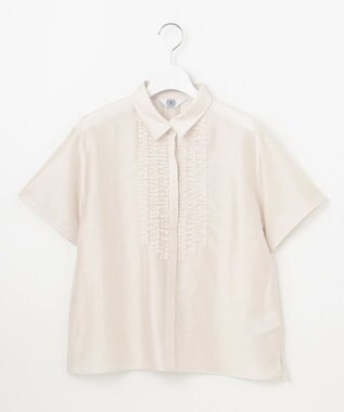 J.PRESS LADIES 【洗える】フリルジャージー ブラウスライク カットソー グレージュ系