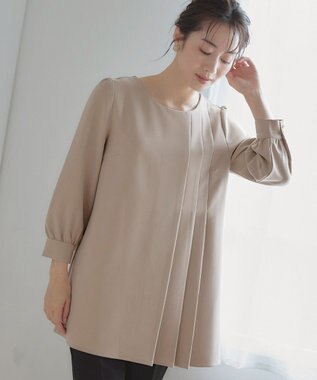 Tiaclasse L 【洗える】アシンメトリ―タックチュニック グレージュ