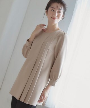 Tiaclasse L 【洗える】アシンメトリ―タックチュニック グレージュ