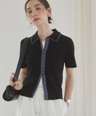 WEGO 【ANGIE VINTAGE/サマーニット】フロントホックポロニット ブラック