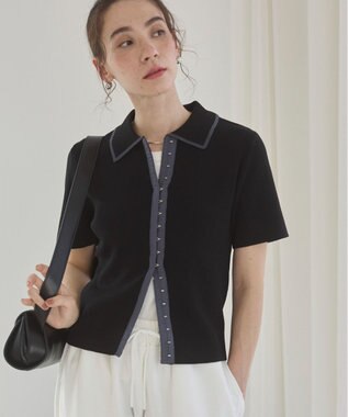 WEGO 【ANGIE VINTAGE/サマーニット】フロントホックポロニット ブラック