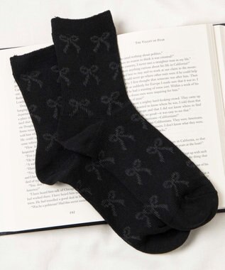 WEGO ジャガード総柄リボンソックス ブラック