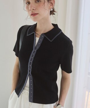 WEGO 【ANGIE VINTAGE/サマーニット】フロントホックポロニット ブラック