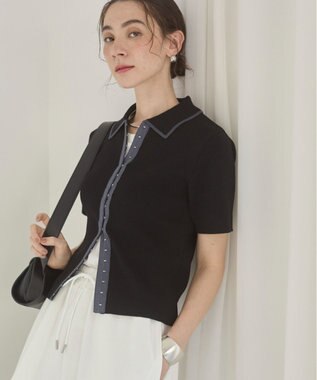 WEGO 【ANGIE VINTAGE/サマーニット】フロントホックポロニット ブラック