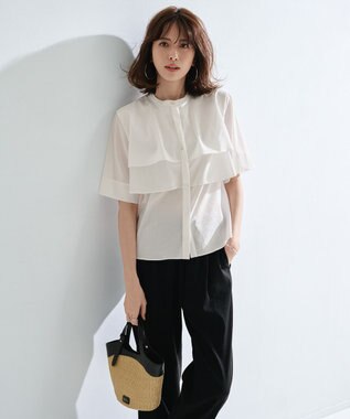 J.PRESS LADIES L 【洗える】ラミーポプリン ティアード ブラウス ホワイト系