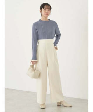 earth music&ecology 配色フリルニットプルオーバー Ice Blue