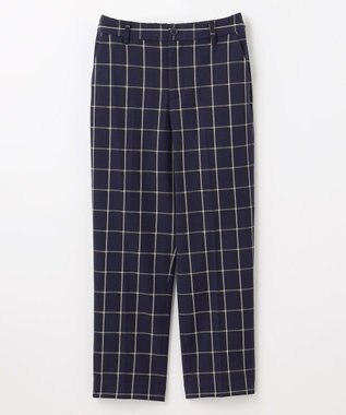 ANY 【洗濯機可/ストレッチ/ウエストゴム/裏起毛】マルチファンクションストレッチチェックテーパードパンツ ネイビーチェック