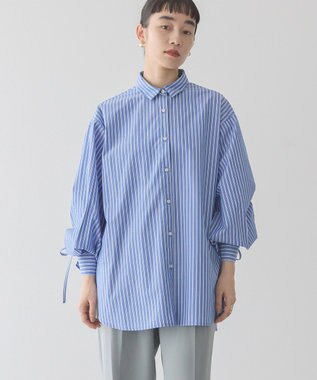AMERICAN HOLIC イージーケアバックギャザーリボンシャツ Stripe Sax