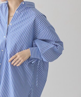 AMERICAN HOLIC イージーケアバックギャザーリボンシャツ Stripe Sax