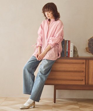 AMERICAN HOLIC イージーケアバックギャザーリボンシャツ Stripe Pink