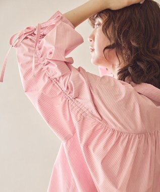 AMERICAN HOLIC イージーケアバックギャザーリボンシャツ Stripe Pink