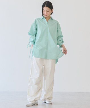 AMERICAN HOLIC イージーケアバックギャザーリボンシャツ Stripe Green