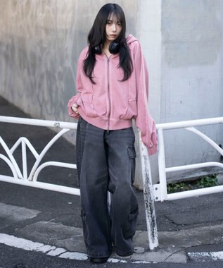 WEGO 【ユニセックス着用ITEM/MLサイズ展開】スウィッチングZIPパーカー ピンク