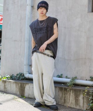 WEGO 【ユニセックス着用ITEM】ブリーチダメージアップリケノースリーブ ブラックその他