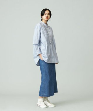 J.PRESS YORK STREET 【WOMEN】コットンバンドカラー ブラウス サックスブルー系