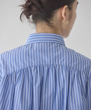 AMERICAN HOLIC イージーケアバックギャザーリボンシャツ Stripe Sax