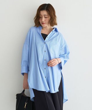 YECCA VECCA リブMIXストライプオーバーシャツ